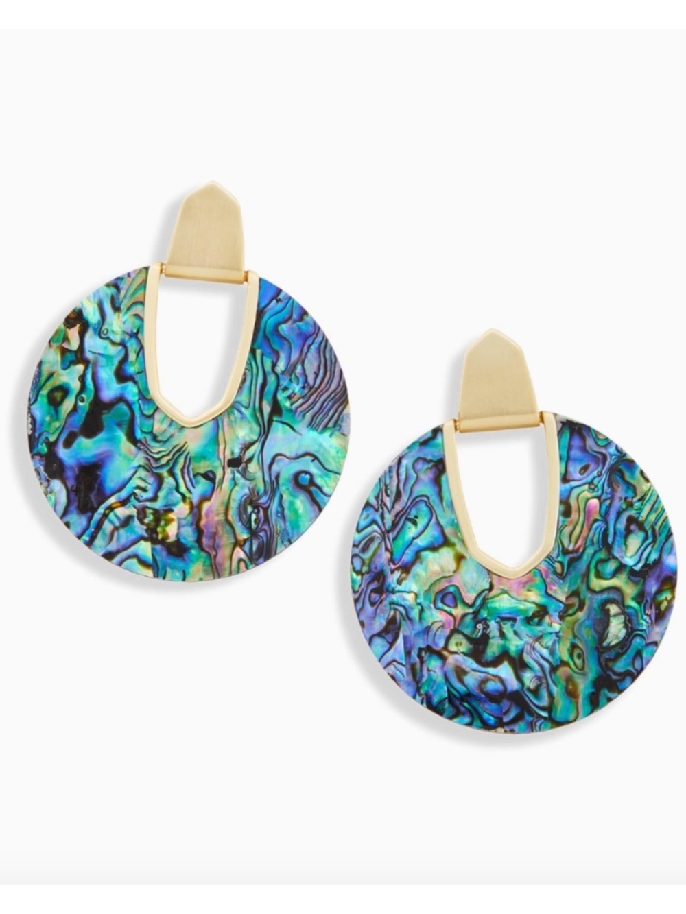 Kendra Scott Abalone Shell Diane Statement Earrings Disc Drop - Gold With Blue